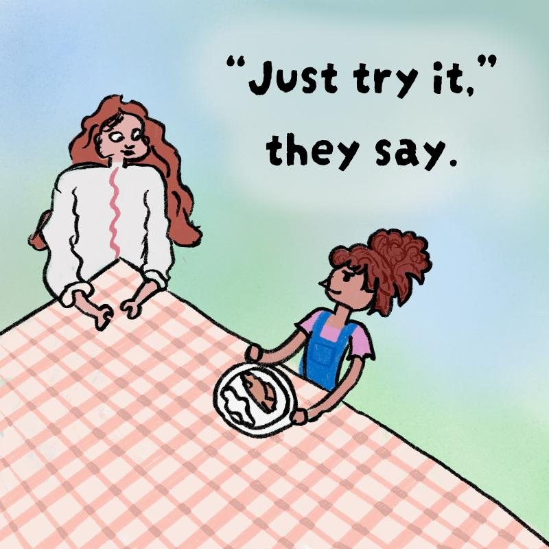 Book page: 'Just try it,' they say.